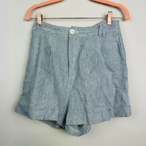 Olivaceous Blue and White Linen Striped Women's Shorts Size Medium